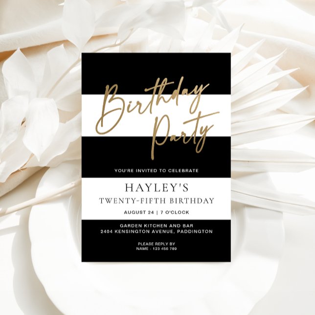 Black White Stripe Anniversaire Foil Invitation (Créateur téléchargé)