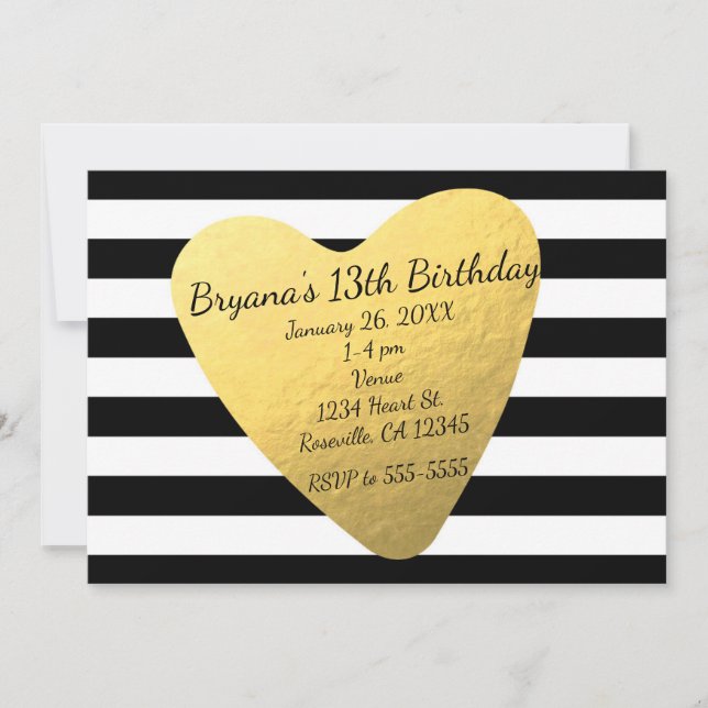 Black & White Stripes Chic Heart Party Invitations (Devant)