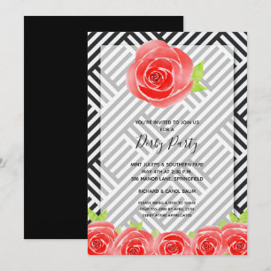 Black White Stripes Roses Derby Horse Party Invita