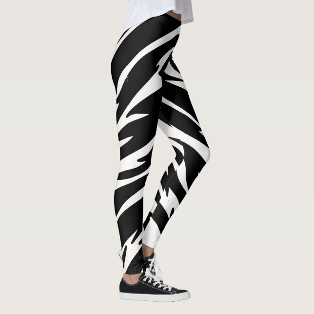 Black White Tiger Leggings - Animal Print Yoga Pan (Droite)