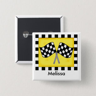 Black White Waving Checkered Flag Name Badge