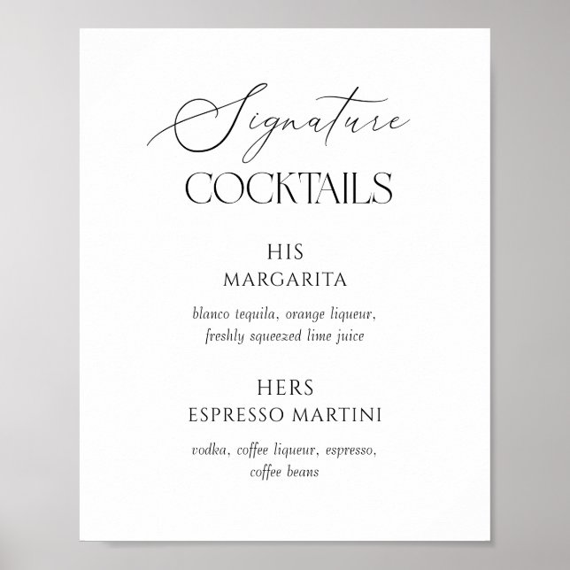 Black & White Wedding Signature Cocktails Poster (Devant)