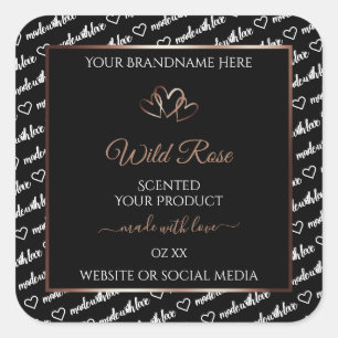 Black White Word Art Étiquette de produit Rose Gol