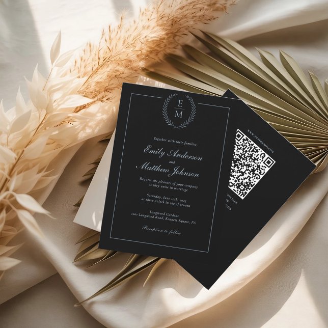 Black With Blue Wedding Invitation QR Code (Créateur téléchargé)