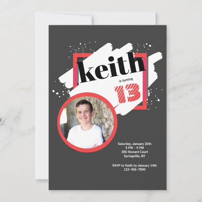 Black With Red Details Invitation photo (Devant)