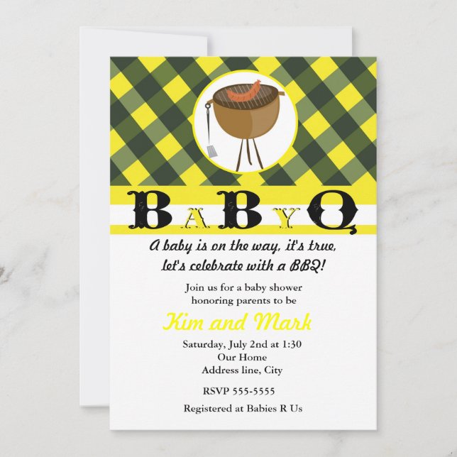 Black Yellow Summer BBQ Baby Shower Invitations (Devant)