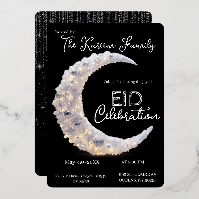  Blackwhite elegant Crescent Eid Party Invitation  (Recto/Verso)