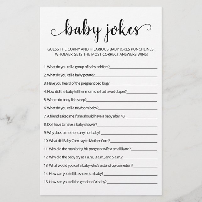 Blagues de bébé Jeu de Baby Shower avec réponses (Devant)