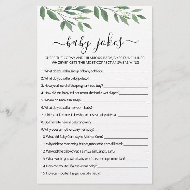Blagues de bébé Jeu de Baby Shower avec réponses (Devant)