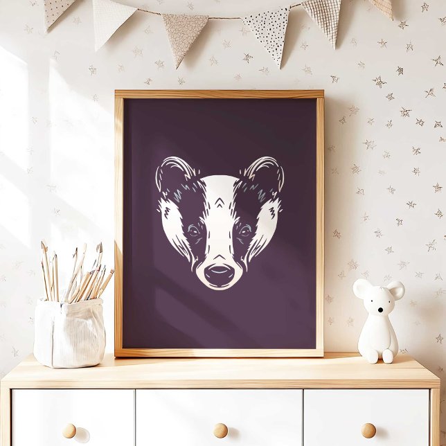 Blaireau | Impression murale d'animal de forêt  (Badger | Badger Forest Animal Wall Print by TinkPrints.)