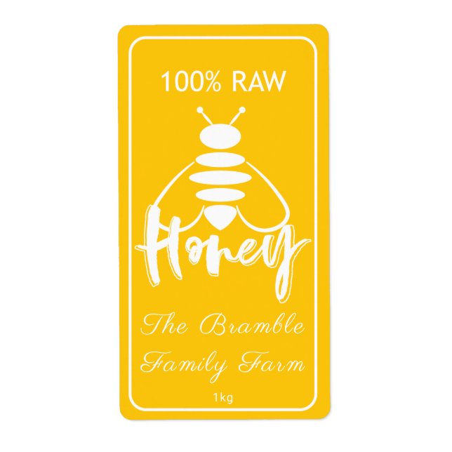 Blanc 100% Miel Brut Étiquette Sur Apiaire Jaune (Devant)