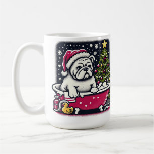 Blanc anglais Bulldog Bath Christmas Coffee Mug