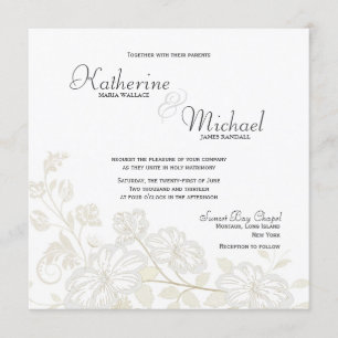 Blanc aux invitations florales blanches de mariage