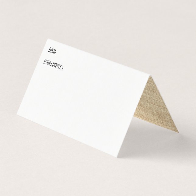 Blanc avec Burlap Image Inside Recette Cartes de t (Devant)