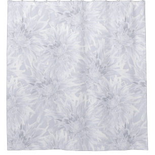 Blanc avec dahlias gris. Rideau de douche