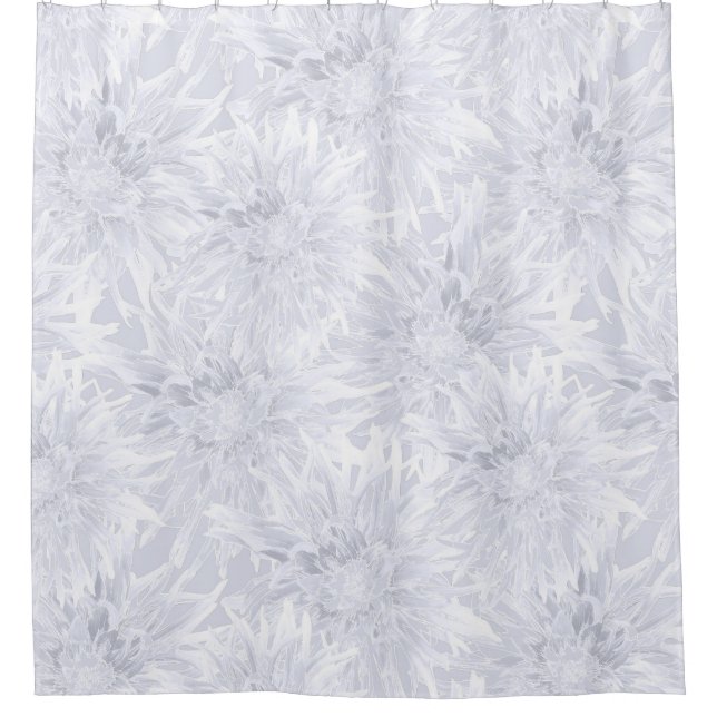 Blanc avec dahlias gris. Rideau de douche (Devant)