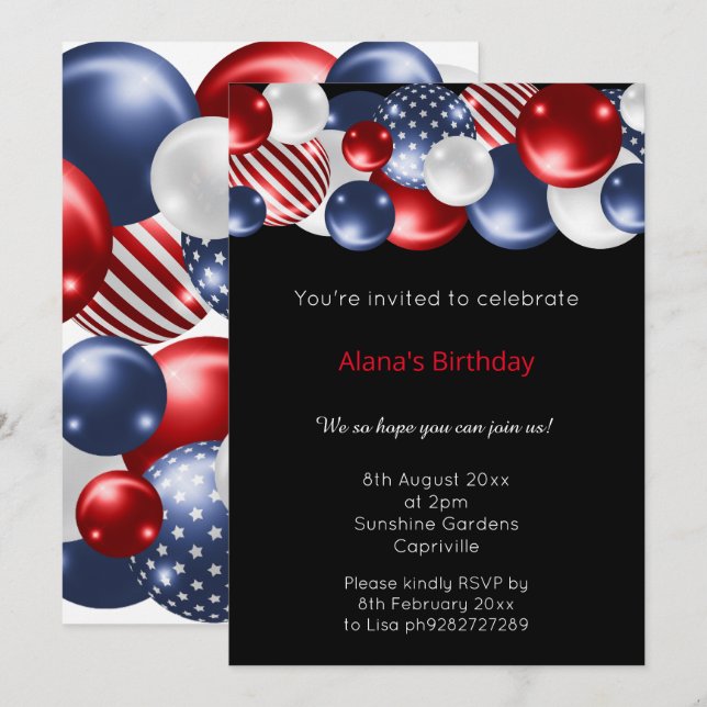 BLANC BLANC ROUGE INVITATION À BALLON PATRIOTIQUE  (Devant / Derrière)