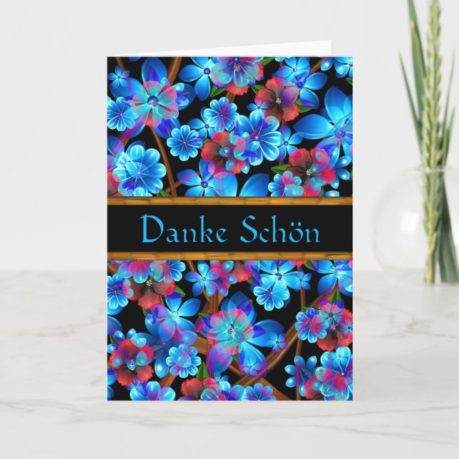 Blanc bleu de carte de fleurs de Merci allemand (Devant)