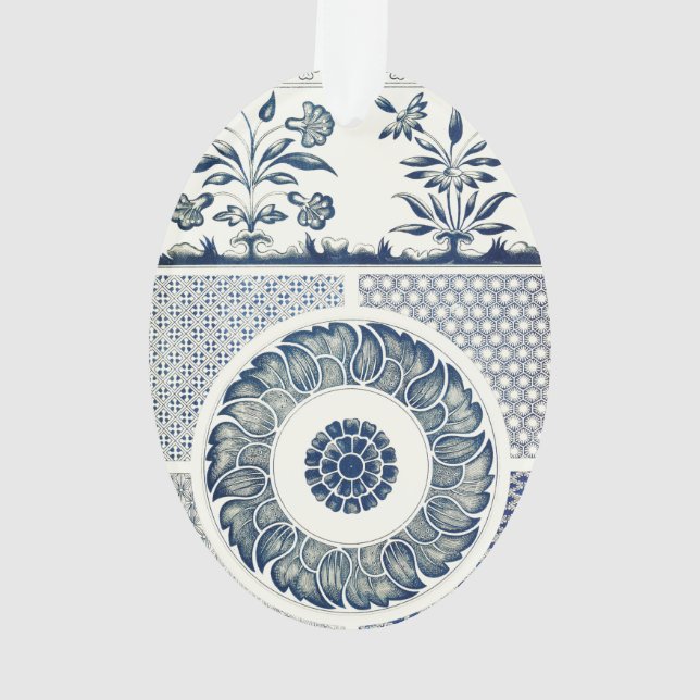 Blanc bleu Floral chinois rond (dos)