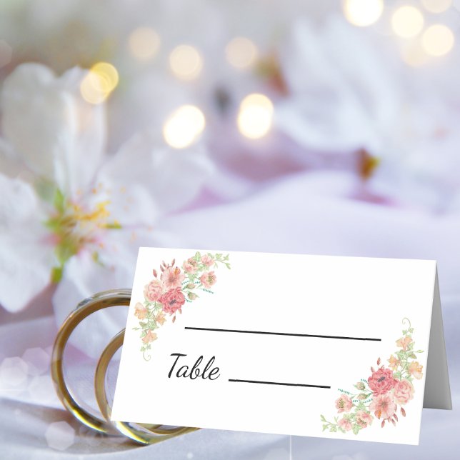 Blanc Boho Watercolor Fleurs Mariage Place Cartes (Créateur téléchargé)