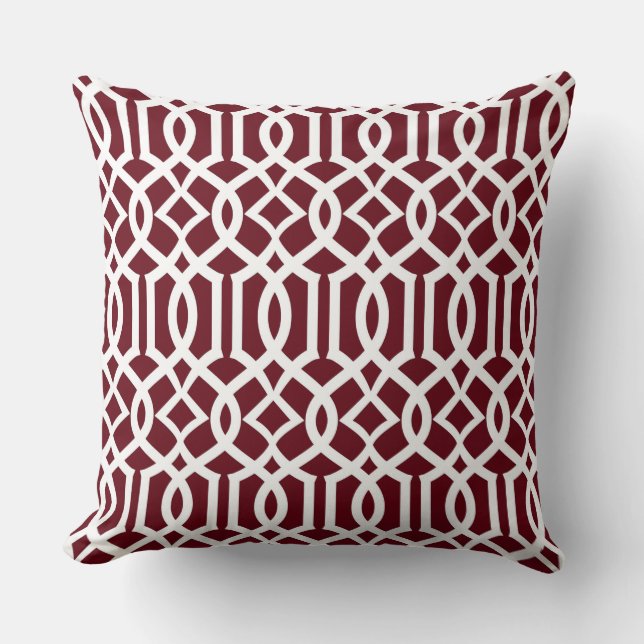 Blanc Bordeaux Marocain Trellis Décor Coussin (Recto)