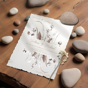 Blanc Botanique Fleur de coton Invitations de mari
