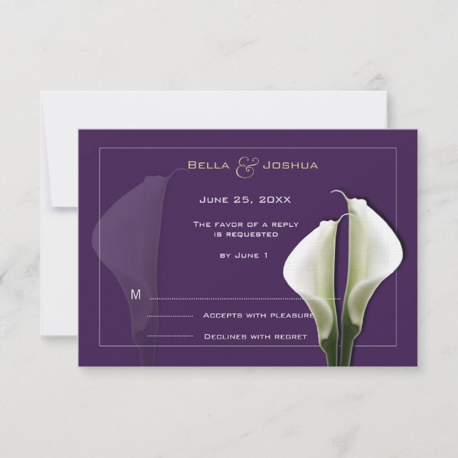 Blanc Calla Lillies RSVP sur violet (Devant)