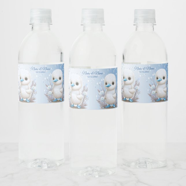 Blanc Canard bleu floral Étiquette bouteille d'eau (Bouteilles)