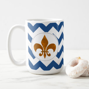 Blanc Chevrons Gold Fleur de Lis Mug
