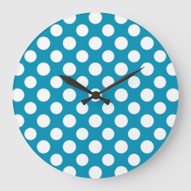 Blanc chic sur Jumbo bleu Pois Horloge murale (Recto)
