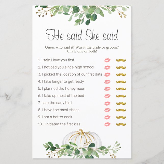 Blanc Citrouille vert Floral Il a dit Elle dit (Devant)