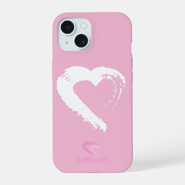 Blanc Coeur rose iPhone 15 Coque (Verso)