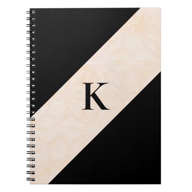 Blanc Crème Batik Noir Monogramme Carnet (Devant)