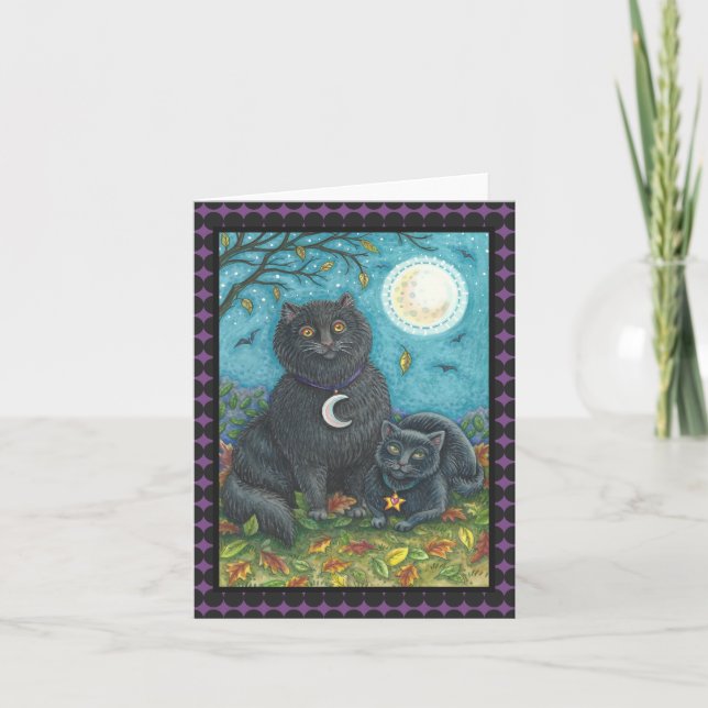 Blanc de CARTE de NOTE de CAT NOIR HALLOWEEN de (Devant)