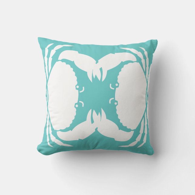 BLANC DE CRABE sur coussin bleu turquoise (Recto)
