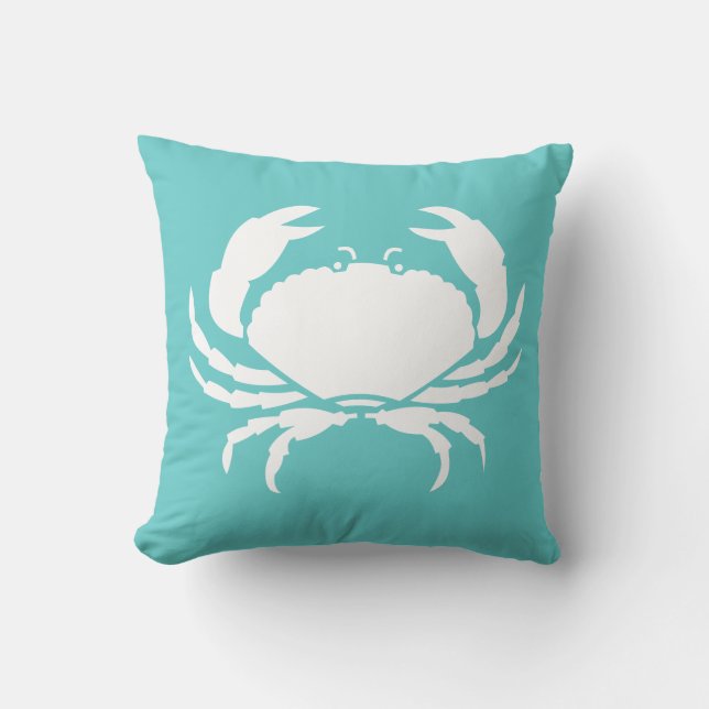 BLANC DE CRABE sur coussin bleu turquoise (Recto)