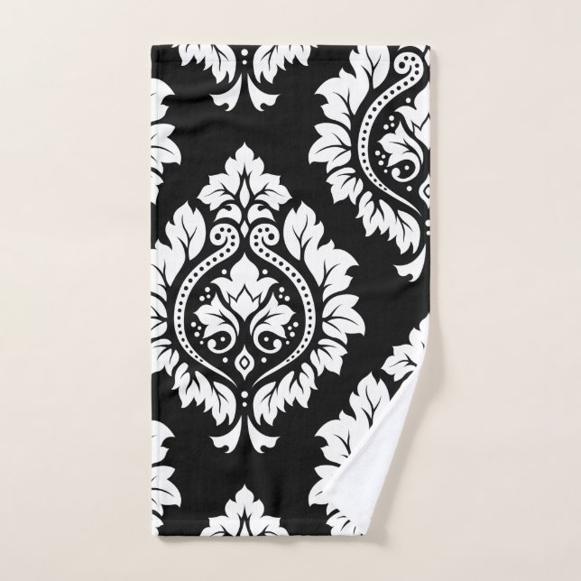 Blanc décoratif de l'art I de damassé sur le noir (Serviette à main)