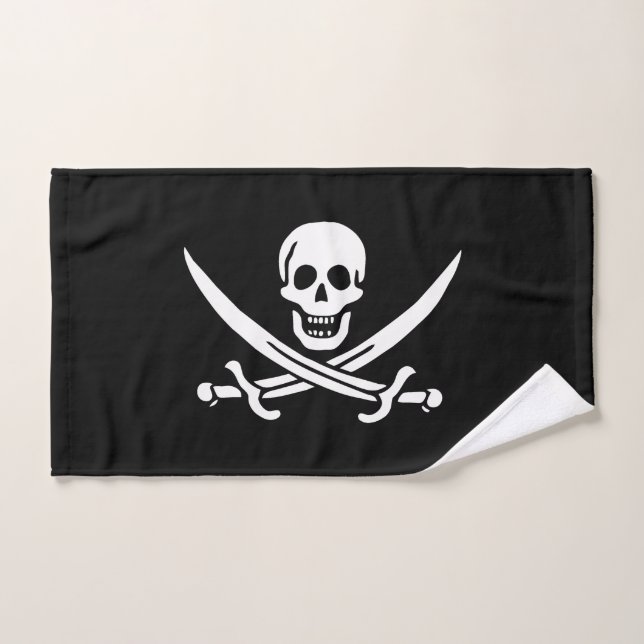 Blanc, Drapeau Pirate Calico Jack, Crâne & Cutlass (Serviette à main)