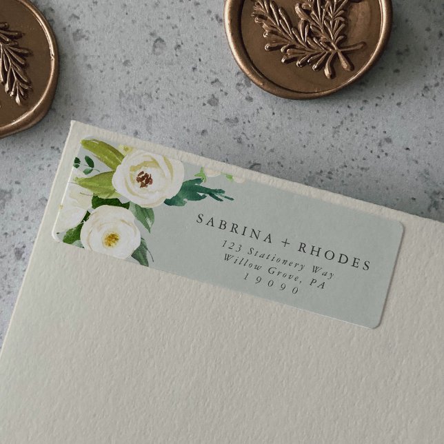 Blanc Élégant Floral | Étiquette de Retour Adresse (Créateur téléchargé)