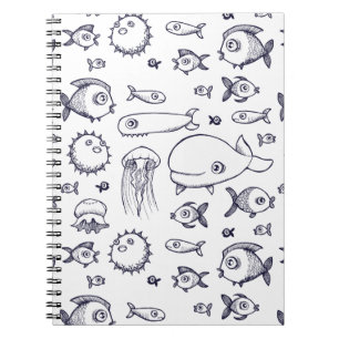 Blanc et carnet de dessin de poissons de marine