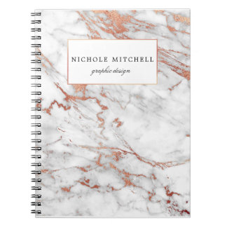 Blanc et carnet de notes à spirale de marbre d'or