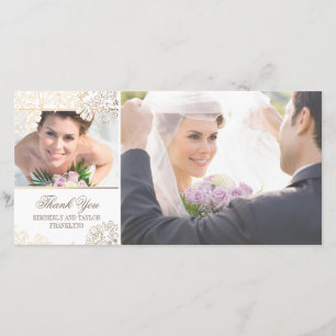 Blanc et fleurs d'or épousant des cartes photos