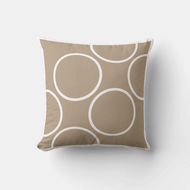 Blanc et taupe avec cercles coussin moderne (Recto)