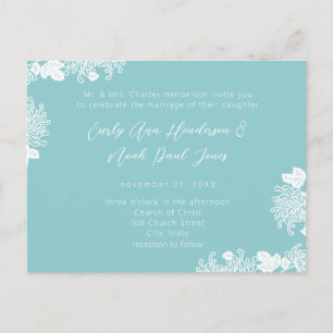 Blanc faire-part de mariage sur Turquoise foncé Vi