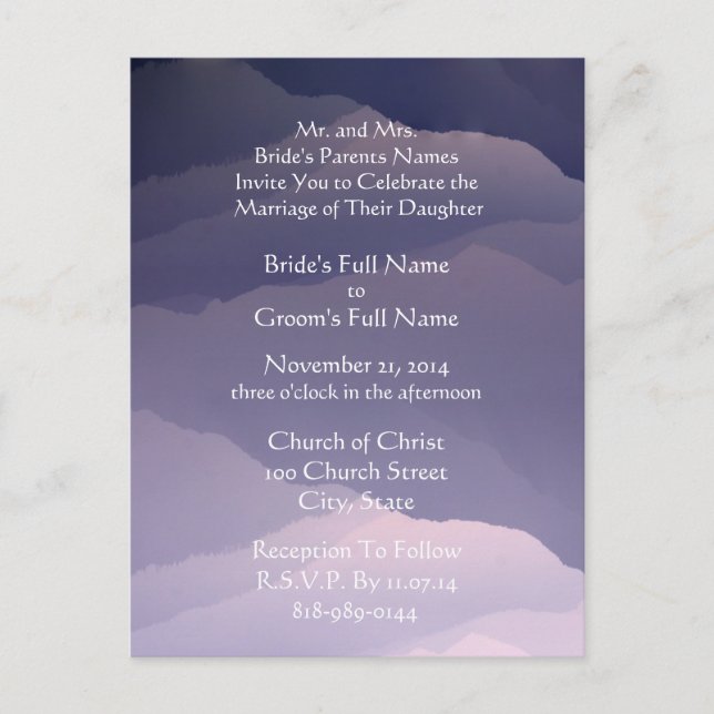 Blanc faire-part de mariage Sur Violet Foncé (Devant)