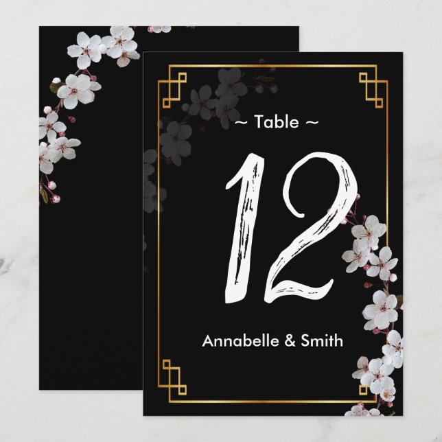 blanc Fleurs de cerisier &or Numéro de table Frame (Devant / Derrière)