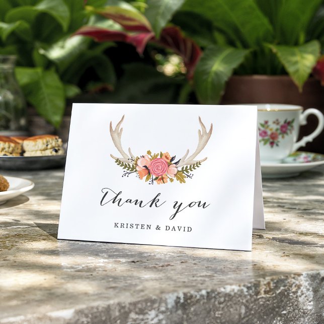 Blanc Floral Cerf Chic Bohème Style Merci (Créateur téléchargé)