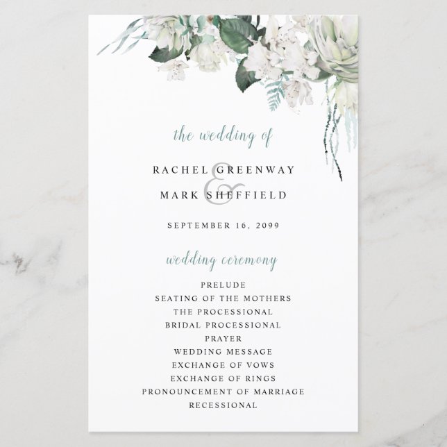 Blanc Floral Dusty Blue Sage Green Wedding Program (Devant)