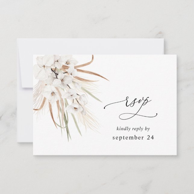 Blanc Floral Été Boho avec RSVP de repas (Devant)