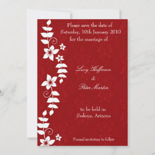 Blanc floral rouge enregistrer la carte de date
